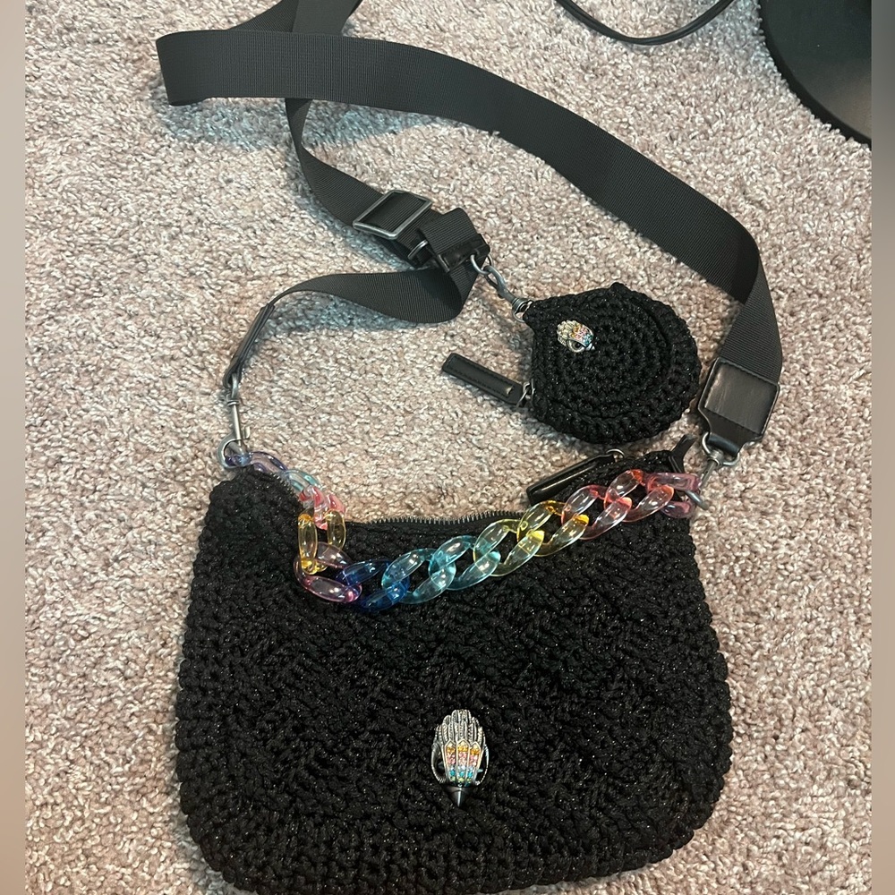 Kurt Geiger crochet crossbody with rainbow chain
